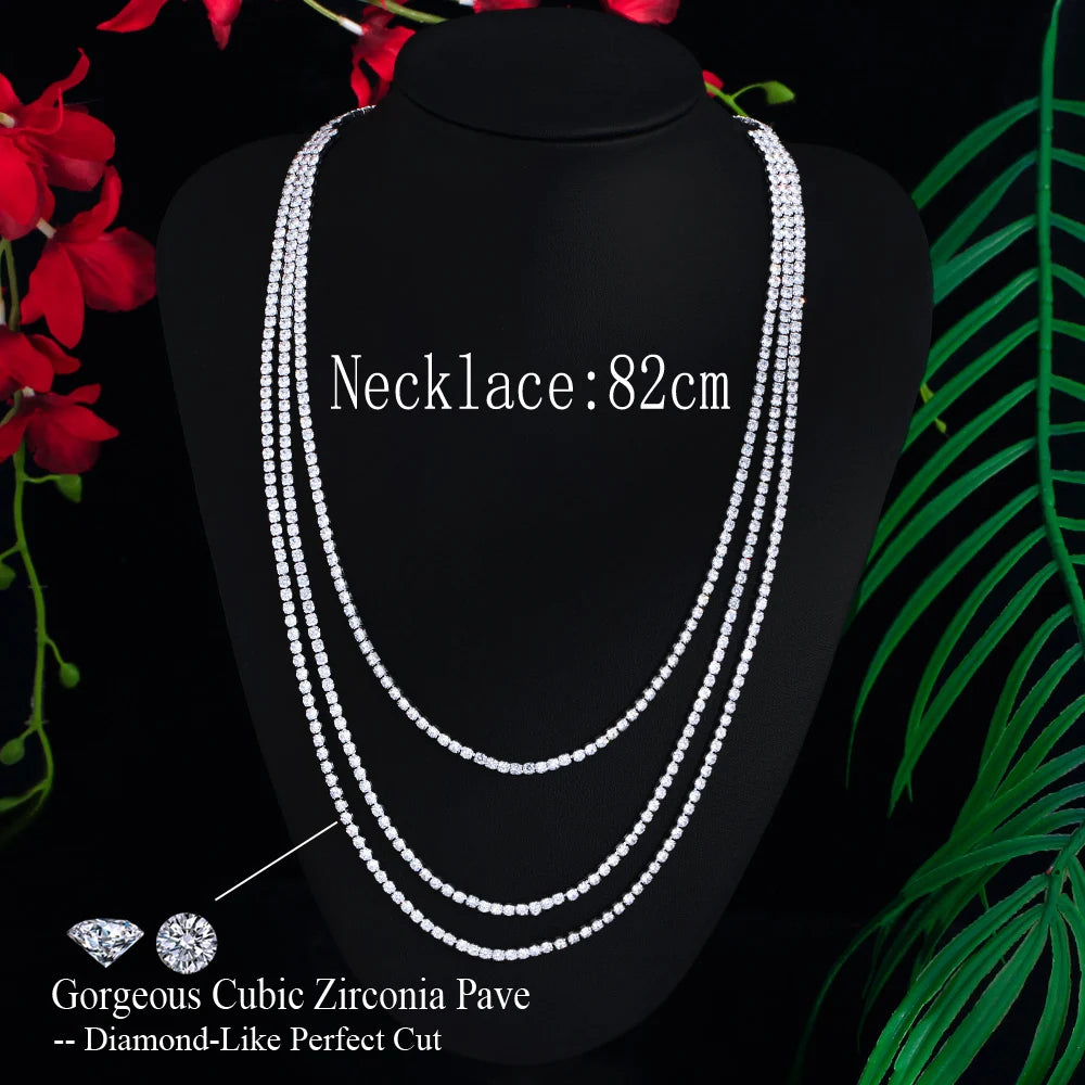 ThreeGraces Shiny Cubic Zirconia Multi Layered Long Sweater Chain Necklace for Women New Fashion Party Costume Jewelry PN203