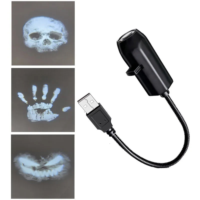 Halloween Decorations 360° Rotatable Skull Led Night Light With Interchangeable Projection Pattern Usb Powered Halloween Product