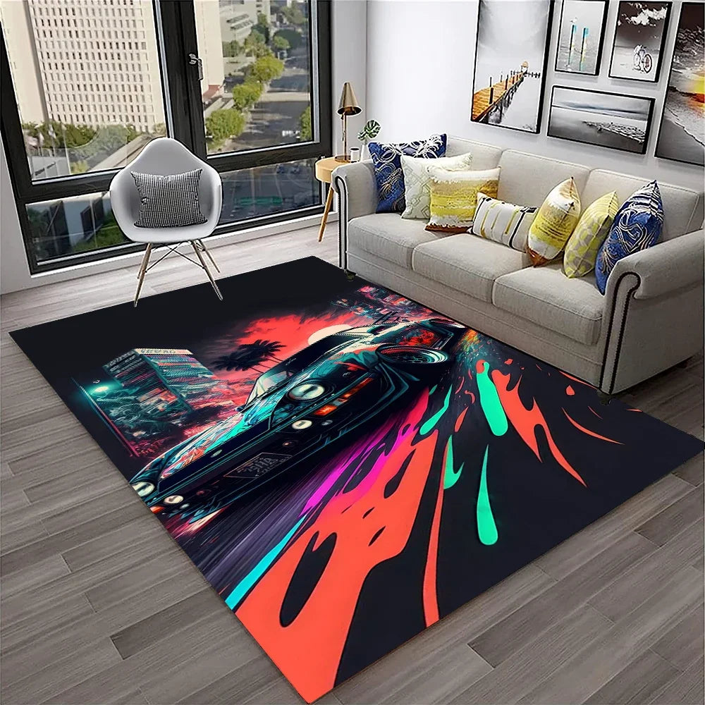 Racing Car Sports Car Carpet Rug for Home Living Room Bedroom Playroom Sofa Doormat Decor,Kids Game Area Rug Non-slip Floor Mat