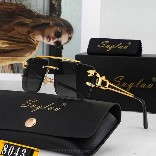 American Luxury Brand Frameless Rectangular Sun Glasses for Women Men Classic Retro High-Quality Vacation Sunglasses Anti-UV400