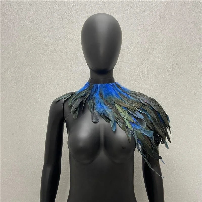 One Shoulder Feather Luxury Scarf Women Snood Gothic Style  Scarve Woman Shawls Punk Party Halloween Performance Show Decoration