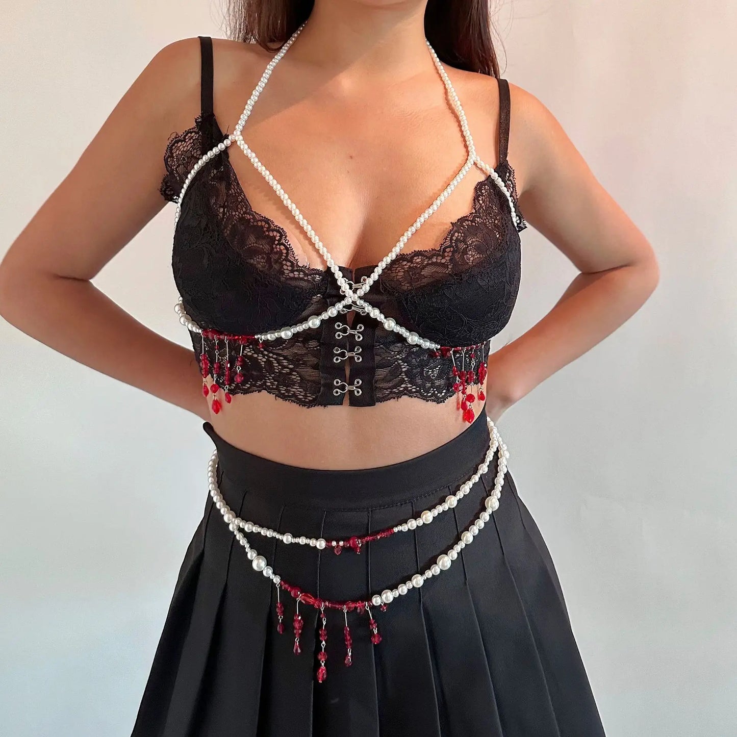 Gothic Blood Drop Fringe Necklace Choker Multi-colored Pearls Beaded Charm Fashion Halloween Party Jewelry Vampire Gifts for Her