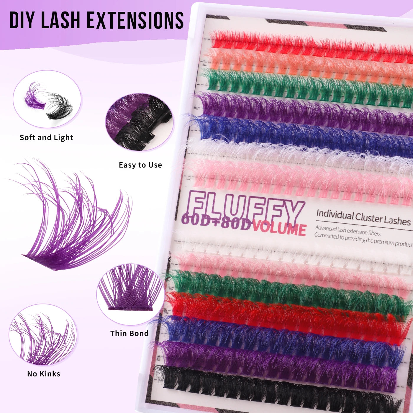 8 Colors Eyelash Extensions colorful 60D 80D Fluffy False Eyelashes Colour natural long cluster russian fanning lashes makeup