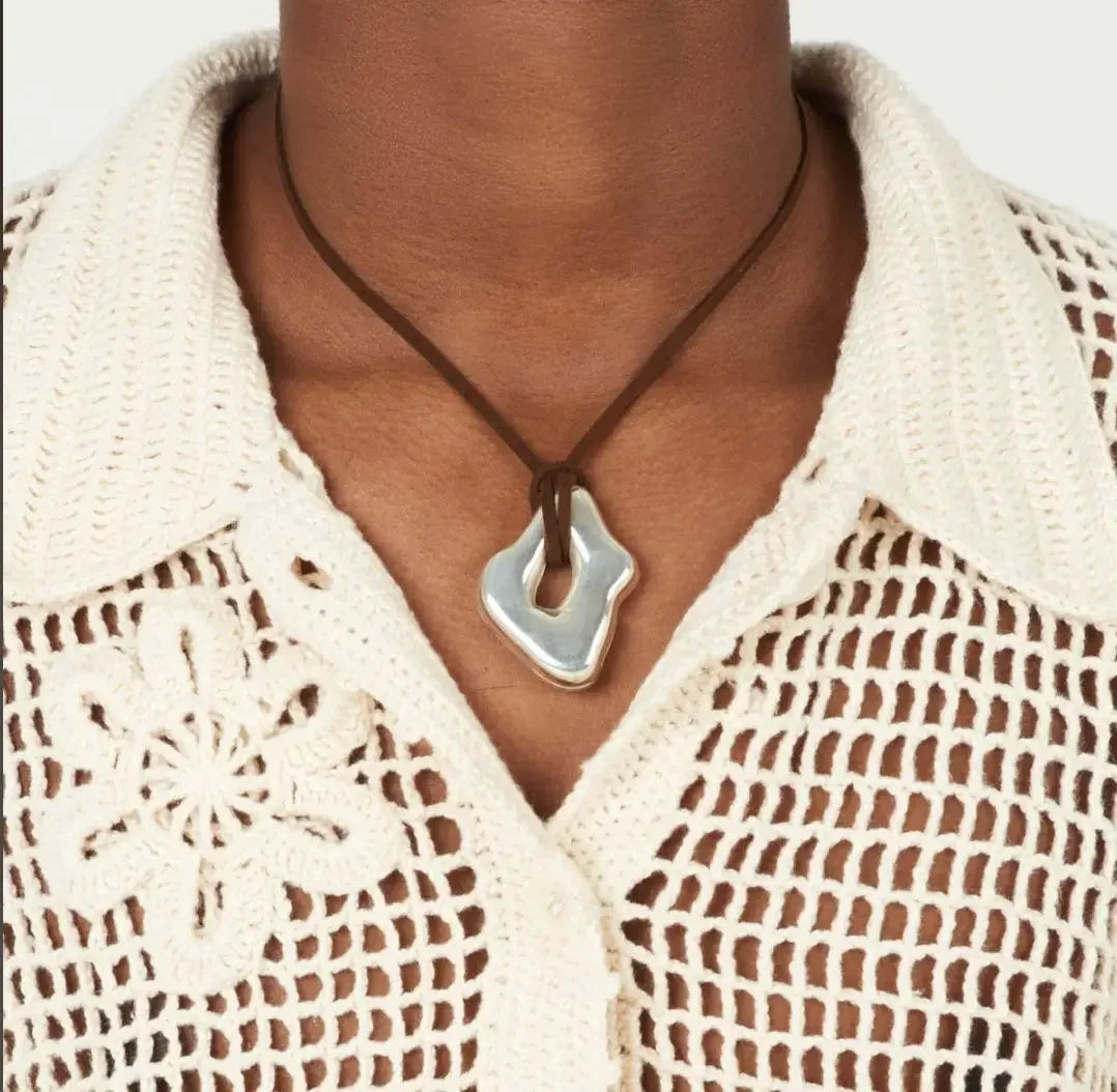 2025 Europe Adjustable Rope Geometric Silver Color Pendant Sweater Chain Necklace Woman Fashion Jewelry Trend