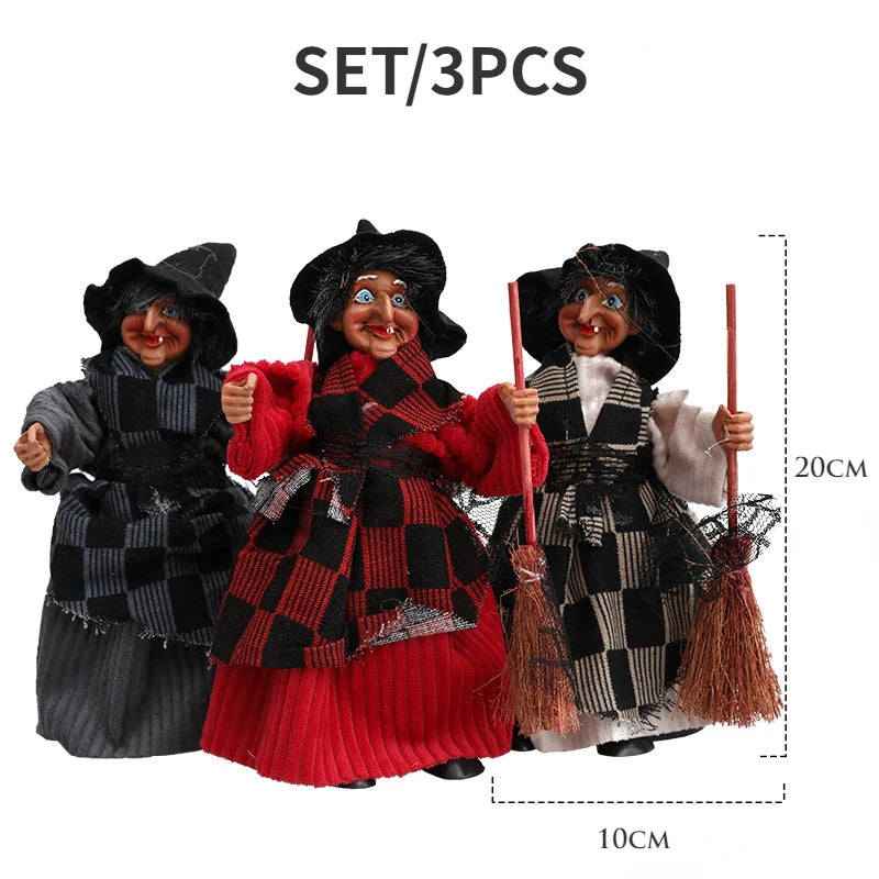 3pc/Set  Halloween Broom Witch Pendant Decor Props Scary Haunted House Bar Home Festival Party Decoration Hanging Witch