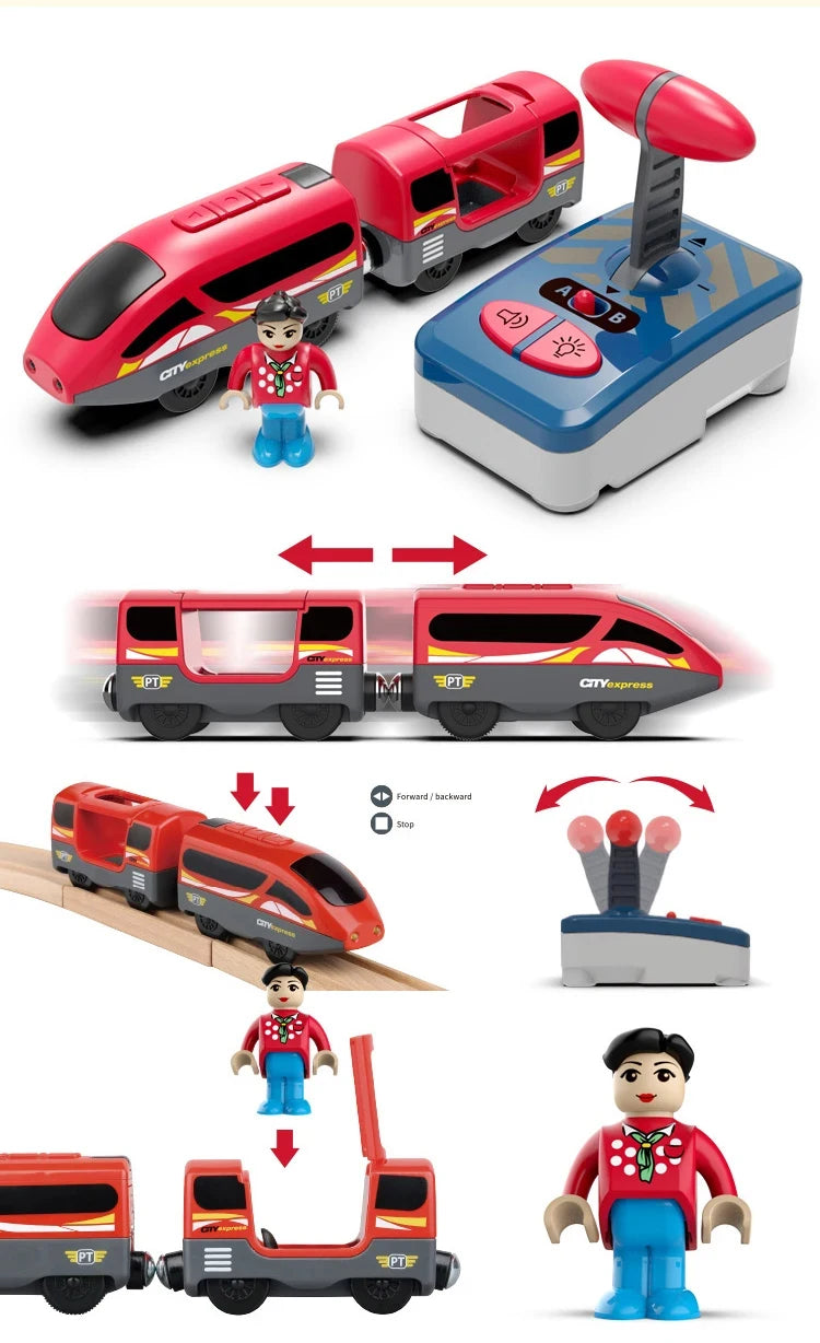 Toy Cars For Boys Remote Control Kids Electric Train Toy Set Compatible With Wooden Track Railway Children's Toys Gifts W01
