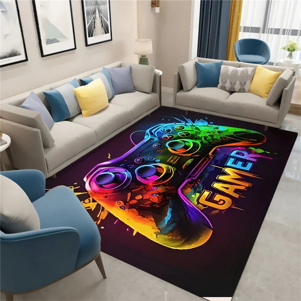 Gaming Rug for Boys Room Gamer Rug with Controller Design Carpet for Game Room Bedroom Decor Non-slip Machine Washab Mat Doormat