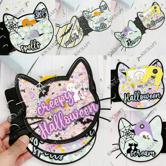 KSCRAFT Halloween Cat Mini Album Cutting Dies Stencils for DIY Scrapbooking Decorative Embossing DIY Paper Cards