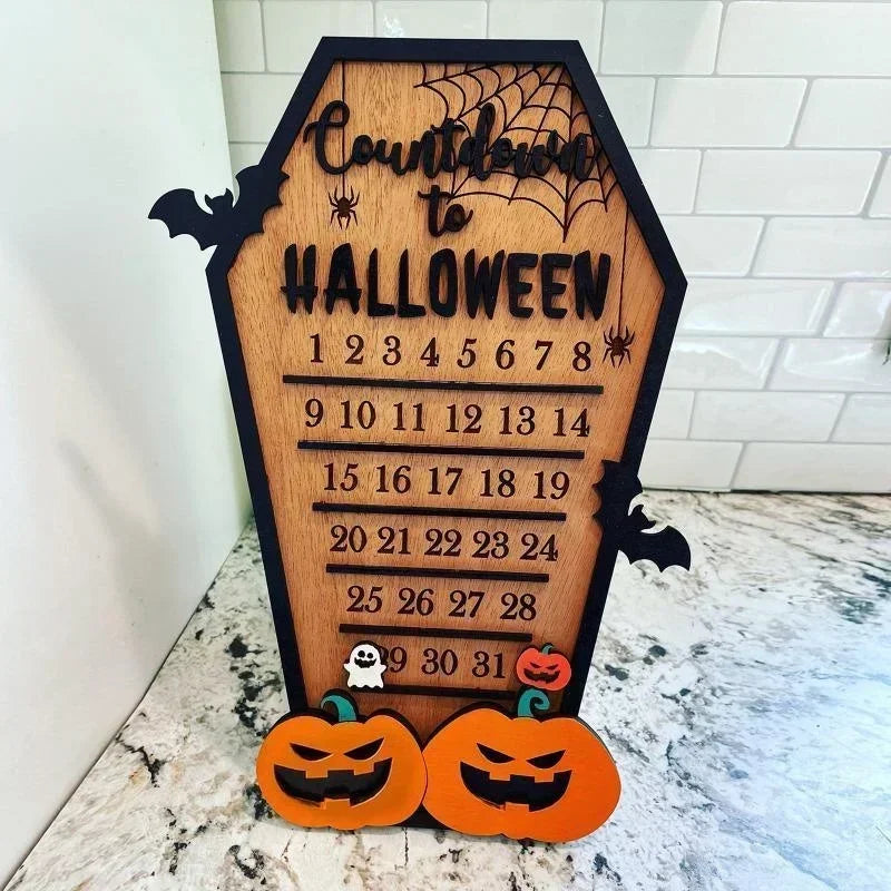 Halloween Home Calendar with Terrifying Ghost Designs Wooden Countdown To Christmas Decor for Indoor Home Party Horror Decor