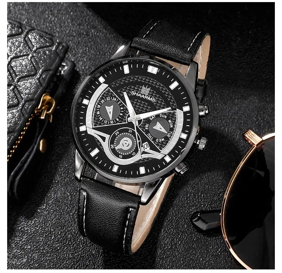 3PCS Set Men Watch Minimalist Men's Fashion Ultra Thin Watches Simple Men Business Leather Quartz Wristwatch Relogio Masculino