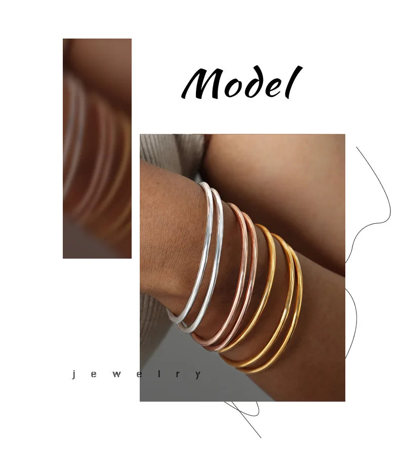 Fadeless Bracelet Bangles For Women Stainless Steel Gold Plated Simple Round Women's Bangle Bracelets Woman Jewelry Accessories