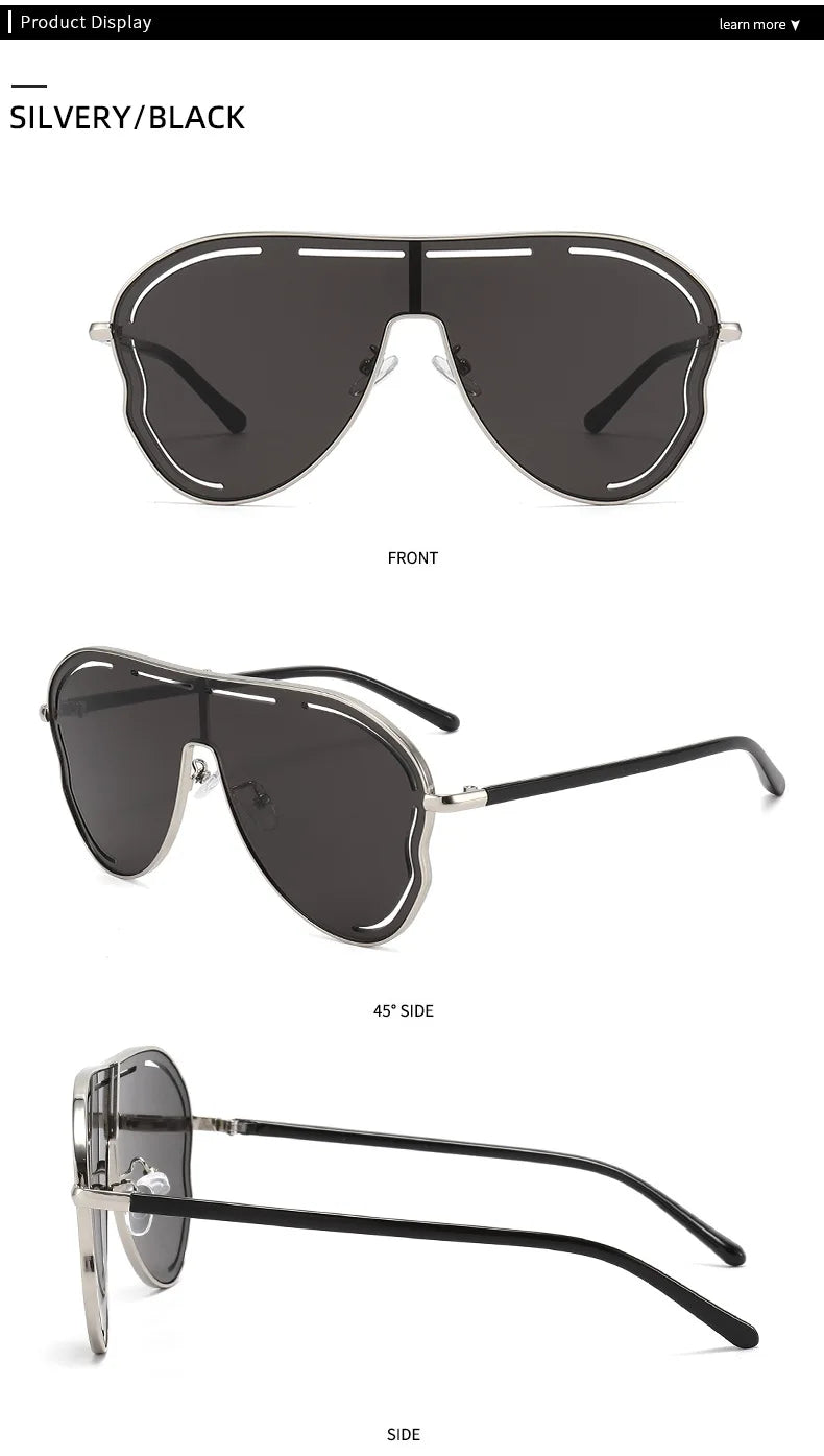 Oversized Hollow One-Piece Sunglasses Women Big Frame 2024 Luxury Brand Special-Shaped Sun Glasses For Ladies Eyewear Shades