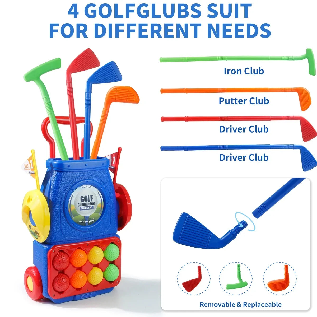 Upgraded Kids Golf Cart Toy with Golf Clubs,Balls,and Mat,Indoor&Outdoor Golf Toy,for Boy&Girls,Halloween/Christmas/Thanksgiving