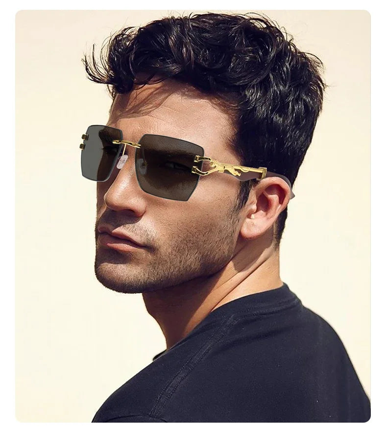 Rimless Square Leopard Frame Outdoor Sunglasses For Man Designer Gradient Sun Glasses Woman Fashion Vintage Luxury Eyewear