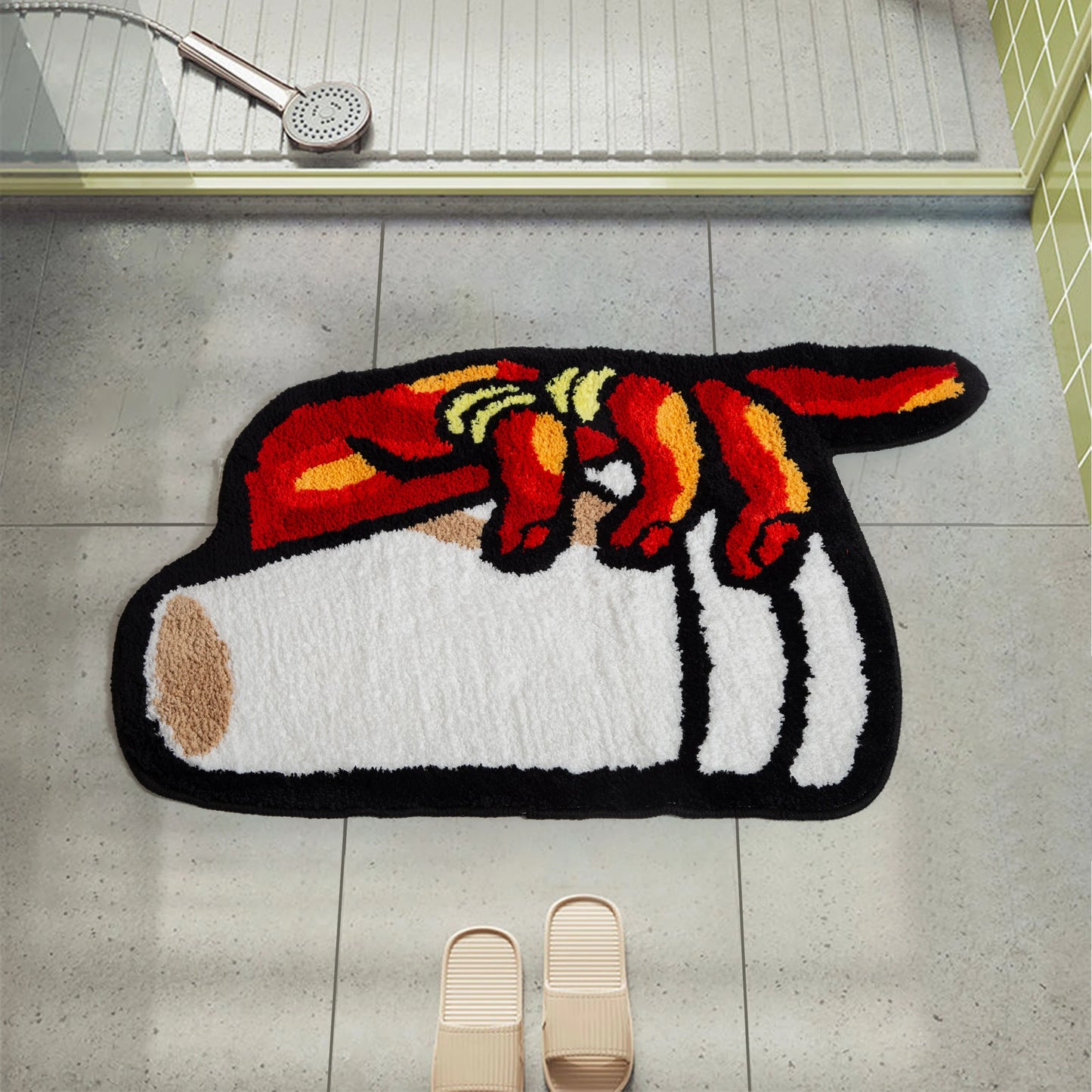 Red & White Graphic Tufted Rug,  Shaped Carpet, Fashionable Urban Decor, Non-Slip Floor Mat for Bedroom Living Room