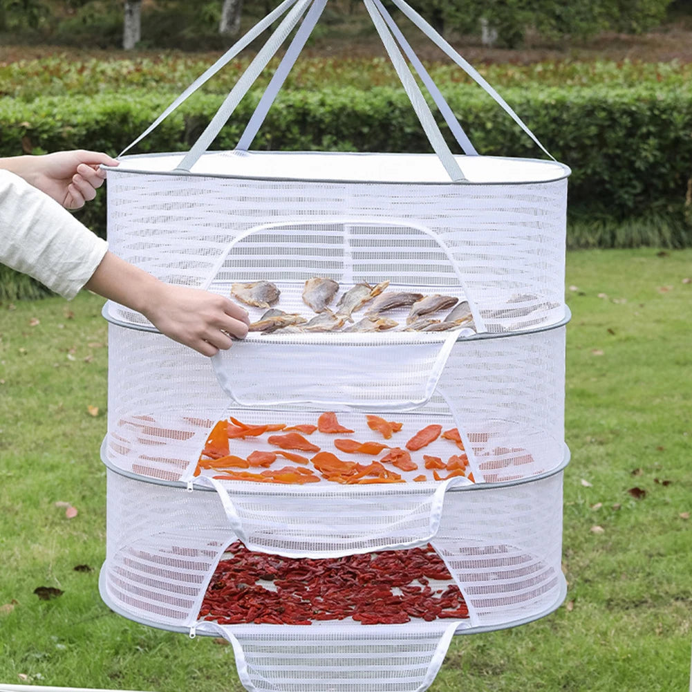 4 Layer Drying Net Herbs Removable Bra Drying Clothes Net Folding Anti-Fly Windproof Hook Drying for Fish/Vegetables/Fruit/Herbs