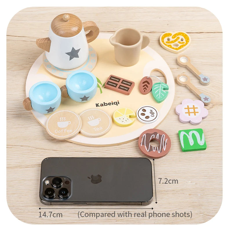 Wooden Kitchen Play Toys Kitchen Simulation Tea Set Afternoon Tea Activity Games Pretend Play Kitchen Accessories Toy for Kids