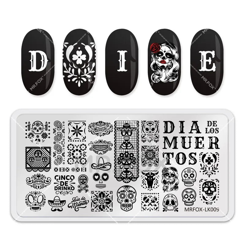 1PCS Halloween Nail Stamping Plates Rectangle Template Stencils Nail Art Stamp Image Plate Manicure Nail Print Tools