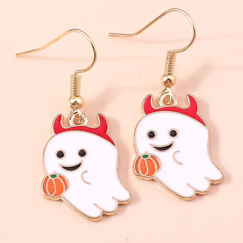 Aihua Fashion Halloween Earrings Enamel Ghost Skeleton Pumpkin Bat Spider Earrings For Women Halloween Night Party Jewelry Gifts