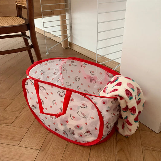 Kawaii Hello Kittys Laundry Basket Household Foldable Clothes Storage Basket Dirty Clothes Storage Box Creative Practical Basket