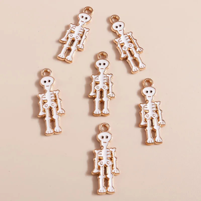 10pcs Enamel Halloween Skull Skeleton Charms Penants for Necklace Earrings DIY Bracelet Handmade Jewelry Accessories Findings