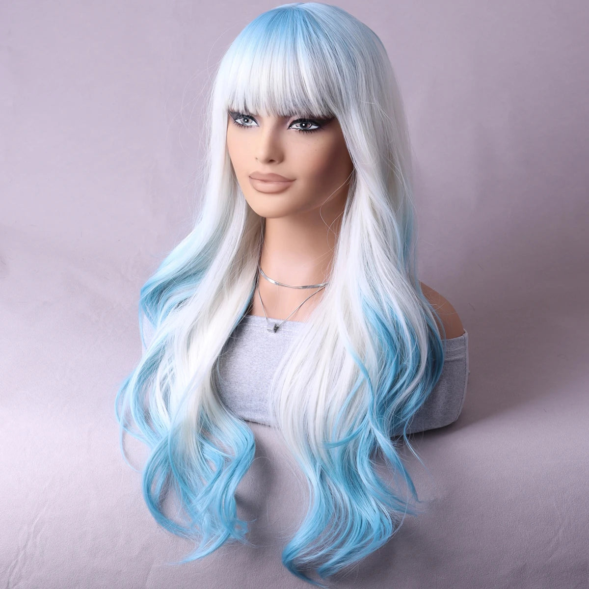 Peach shade shade wig Ladies dark red white shade shade wig with bangs Heat resistant synthetic wig Halloween cosplay party wig