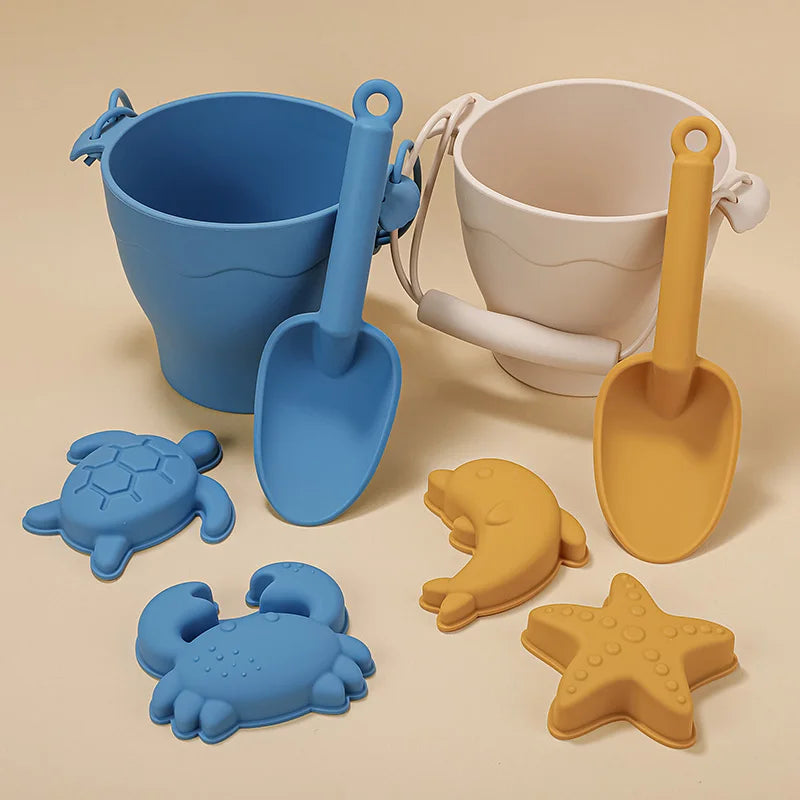 TYRY.HU 8pcs/set Children Toys Silicone Beach Toy Set with Bucket and Six Accessories Fun Outdoor Play Sand for Kids