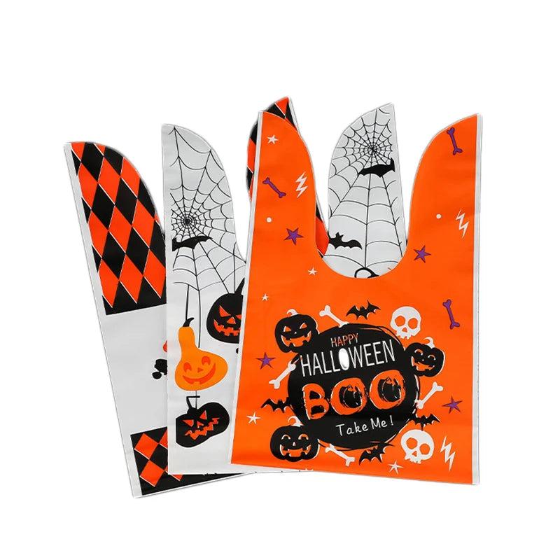 10/20pcs Halloween Candy Bags Rabbit Ear Plastic Bag For Kids Gift Biscuits Cookies Dessert DIY Packaging Supplies Baking Decor