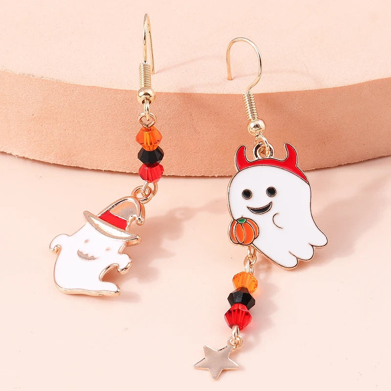Aihua Fashion Halloween Earrings Enamel Ghost Skeleton Pumpkin Bat Spider Earrings For Women Halloween Night Party Jewelry Gifts