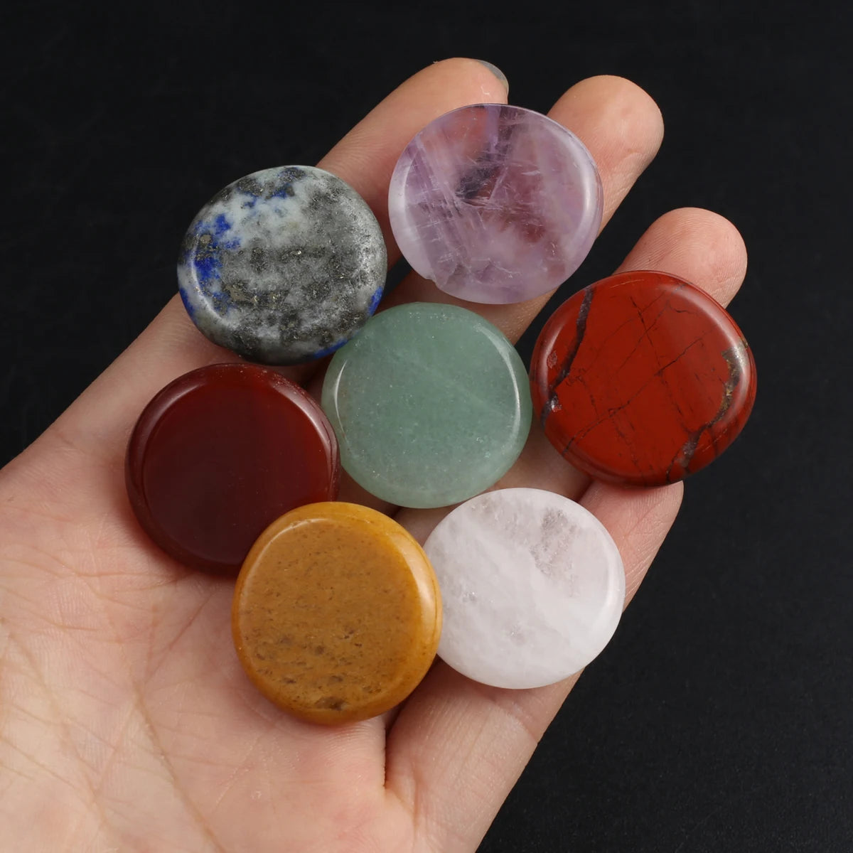 Set of 7 Pieces Natural Stones  Pendulum Reiki Healing Stones Engraved  Seven Chakra Symbols Reiki Healing Gems