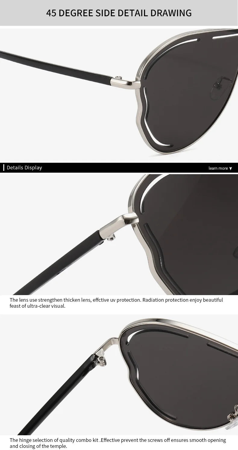 Oversized Hollow One-Piece Sunglasses Women Big Frame 2024 Luxury Brand Special-Shaped Sun Glasses For Ladies Eyewear Shades