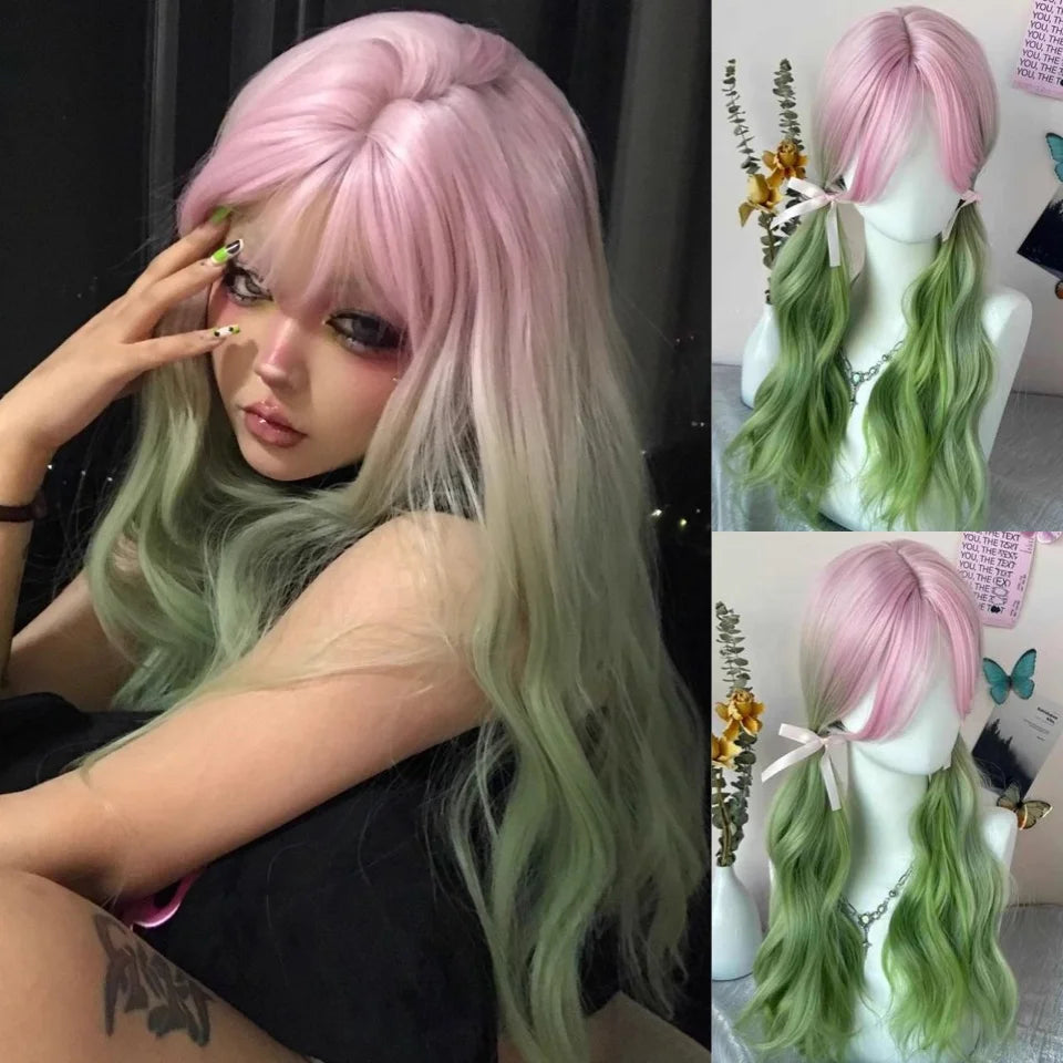 Synthetic Short Lolita Cosplay Christmas Halloween Bob Brown Blonde LM Wig With Long Curly Ponytail Natural Fake Hair for Women