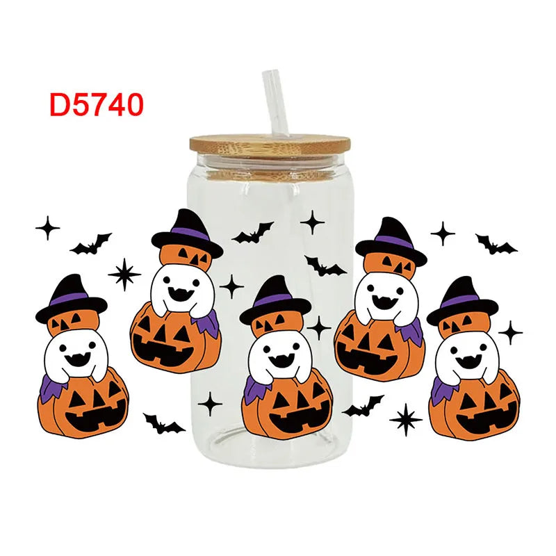 UV DTF Transfers Stickers, 16oz, Cup Wraps, Spooky Season, Halloween Printed for DIY Glass, Ceramic Metal Leather, Etc. D5736