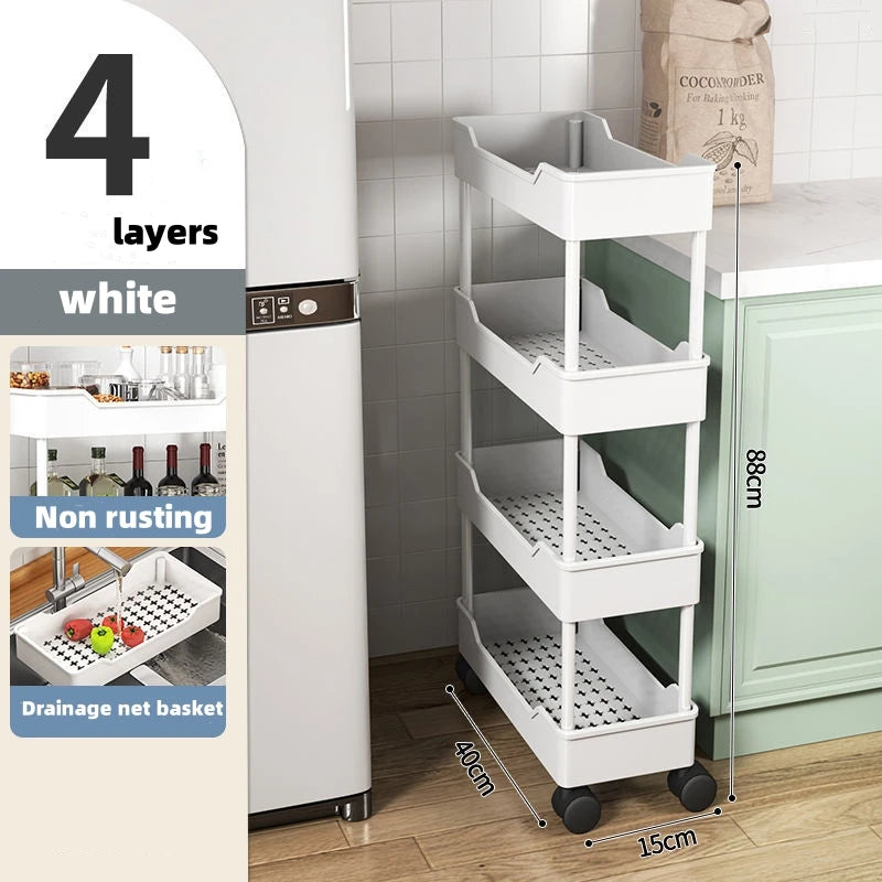 Household Seam Trolley Shelves Removable Kitchen Vegetable Spice Organizer Narrow Bathroom Storage Racks