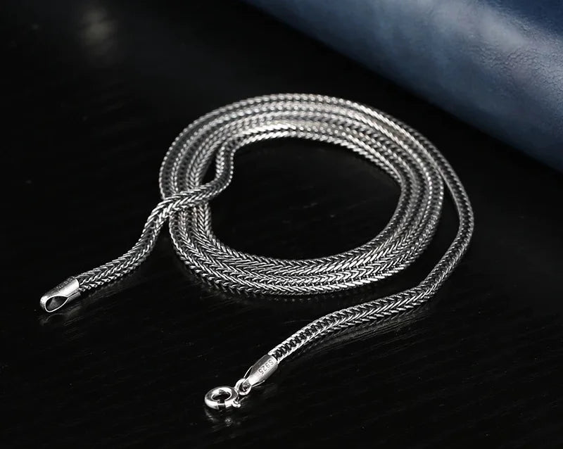 Real Silver Retro Classical Square Fox Tail Chain Necklace For Man Woman S925 Silver Chopin Sweater Chain Necklaces Fine Jewelry