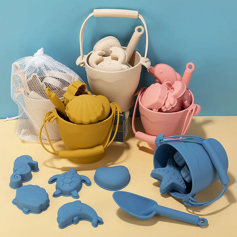 TYRY.HU 8pcs/set Children Toys Silicone Beach Toy Set with Bucket and Six Accessories Fun Outdoor Play Sand for Kids