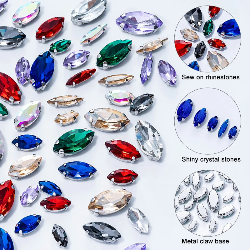 DUCrystal 50pcs/pack Mix Size Glass Crystal Sew On Rhinestones Flatback Rhinestones for Clothes Crafts Sewing Beads Decorations