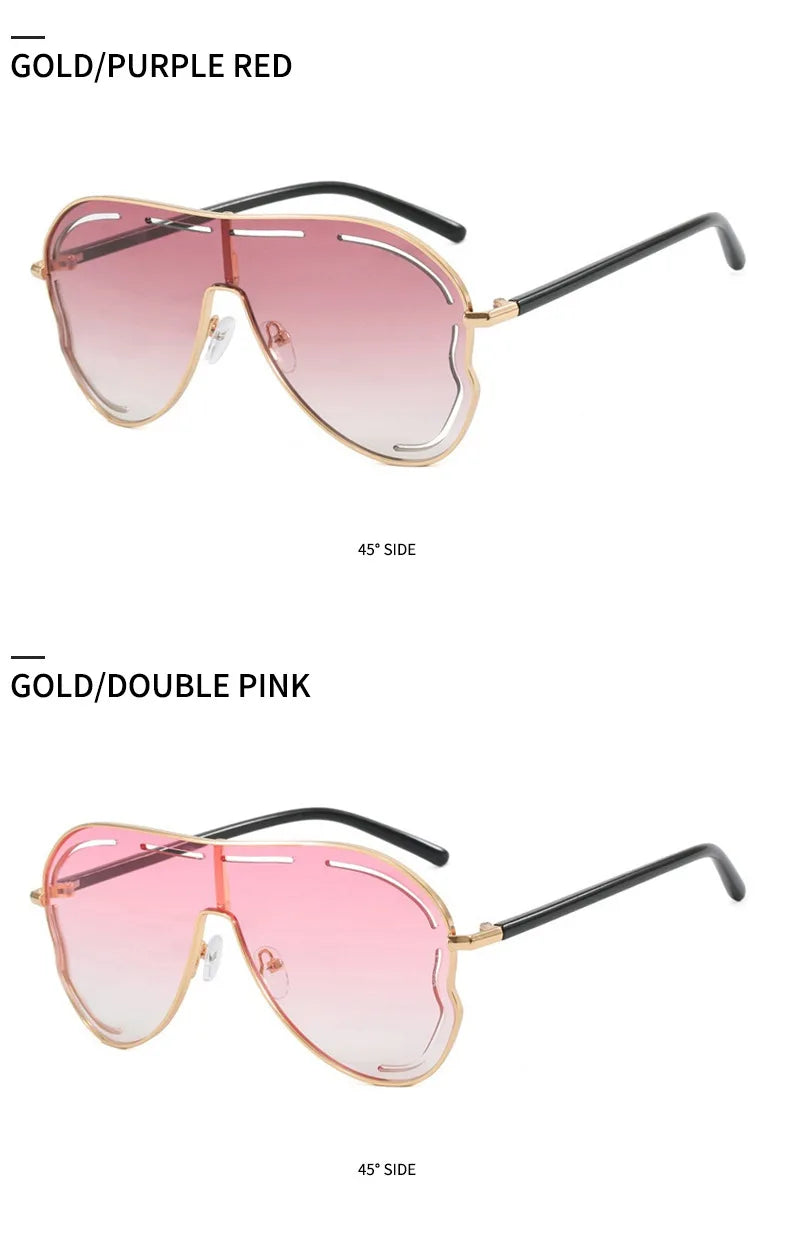 Oversized Hollow One-Piece Sunglasses Women Big Frame 2024 Luxury Brand Special-Shaped Sun Glasses For Ladies Eyewear Shades