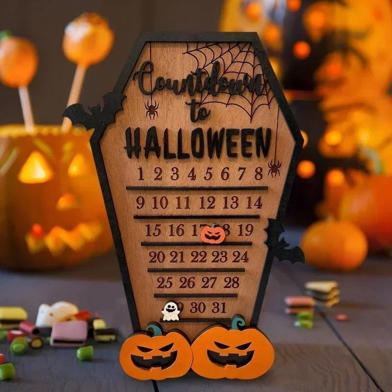 Halloween Home Calendar with Terrifying Ghost Designs Wooden Countdown To Christmas Decor for Indoor Home Party Horror Decor