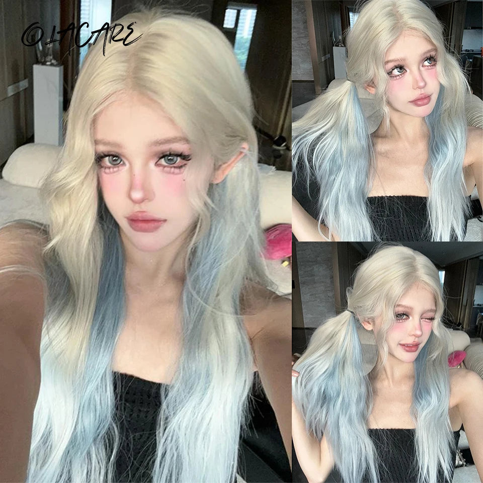 Synthetic Short Lolita Cosplay Christmas Halloween Bob Brown Blonde LM Wig With Long Curly Ponytail Natural Fake Hair for Women