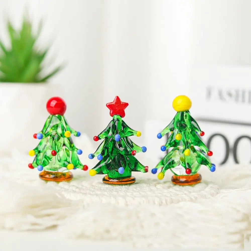 Glass Crystals Christmas Tree Figurine Statue Table Ornaments Christmas Tree Miniature Mini Handmade Crystals Ornaments