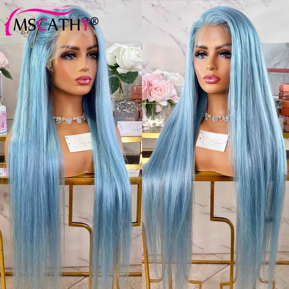 Blue Colored Lace Front Wigs For Women 13x6 Straight Light Blue Brazilian Human Hair Wigs 13x4 HD Transparent Lace Frontal Wig