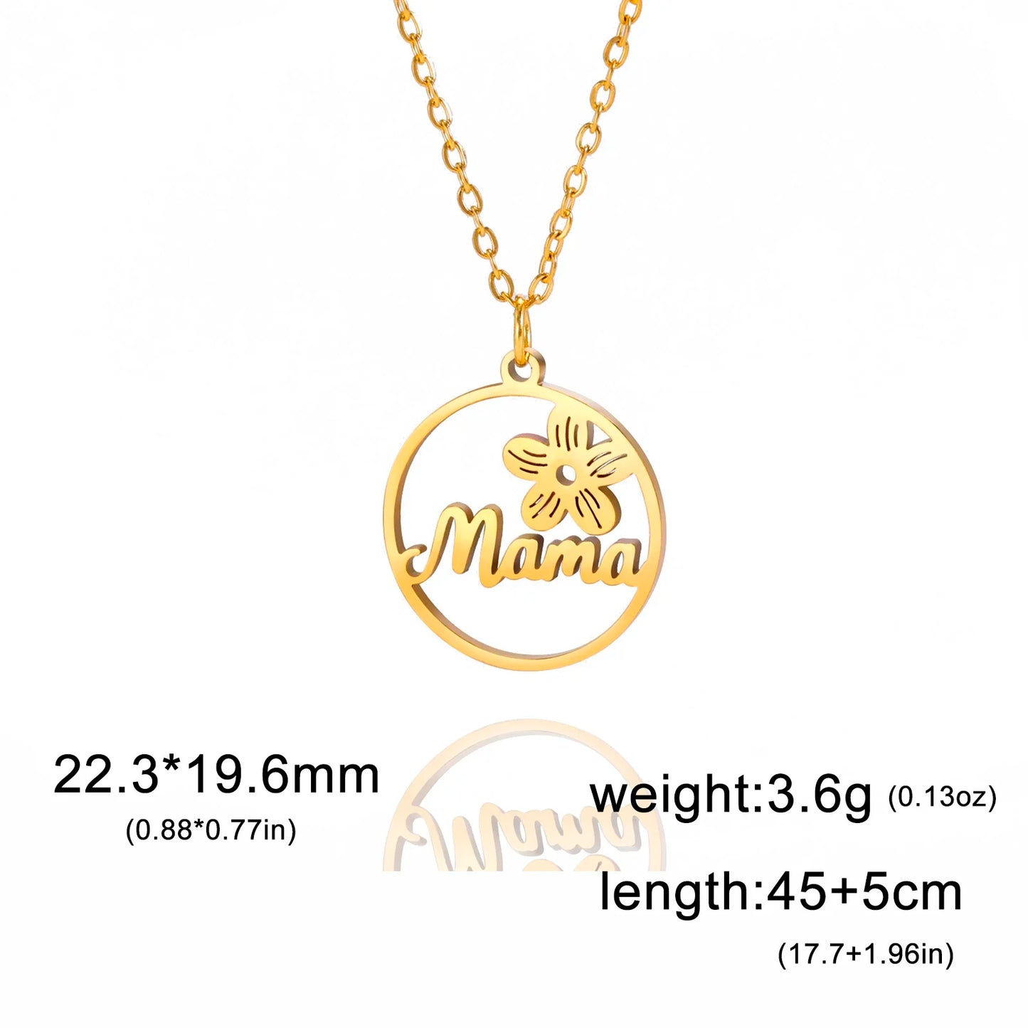 Skyrim Mama Letter Pendant Necklace for Women Stainless Steel Neck Chain Choker Trendy Family Jewelry Mother's Day Gift for Mom