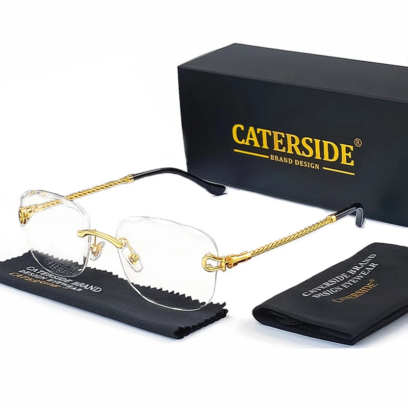 CATERSIDE Retro Fashion Sunglasses Women Men Brand Designer Rimless Gradient Sun Glasses Shades Cutting Lens Ladies Eyeglasses