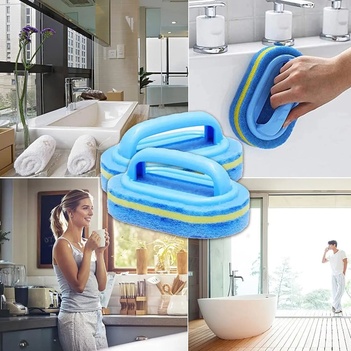 Household Cleaning Brush With Handle Dish Soap Bathroom Kitchen Tub Thicken Scrubbing Sponge Wipe Durable Tools Accessories Home