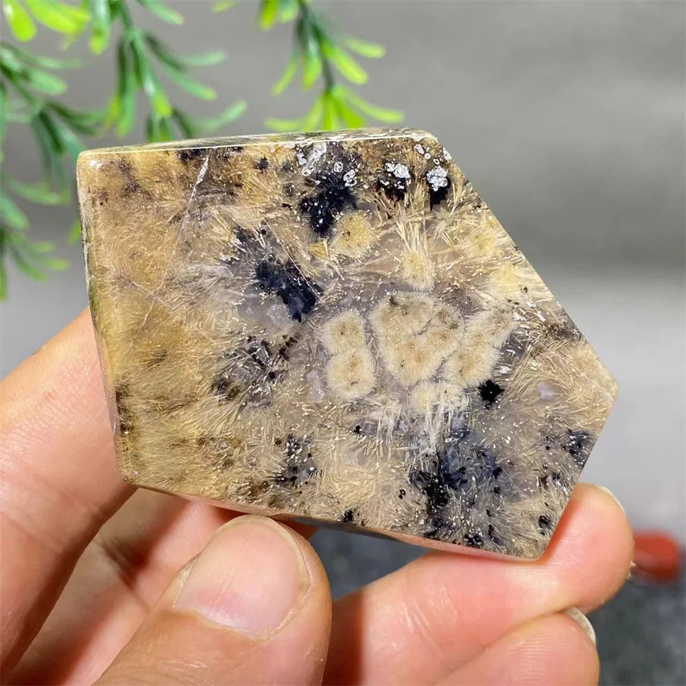 Crystal Natural Hair Agate Slab Polyhedron Quartz Minerals Home Decoration Stone Reiki High Quality Beauty Healing