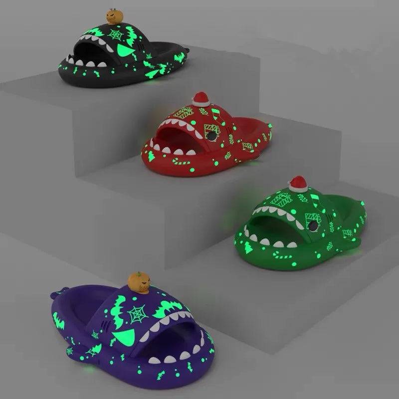 Luminous Shark Slippers Christmas Halloween Pumpkin DIY Shoes Woman Men Platform Sandals Anti Slip Couples Indoor Beach Slides