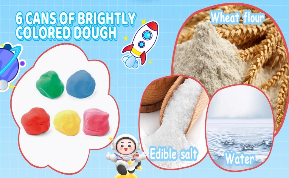 Yeahbo Playdough Sets Toys for Kids 2 3 4 5 Years, Play Dough Tools Plasticine for Children, Playdough Accessories 8 Space Mold