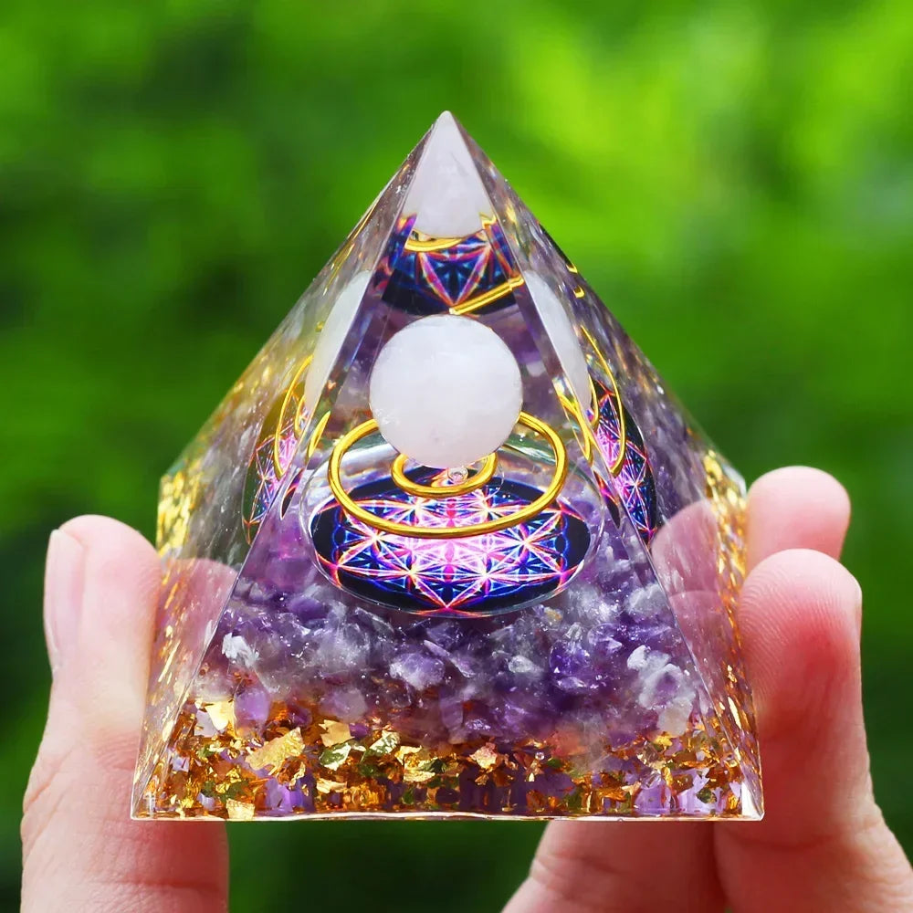 Crystals Stone Orgone Pyramid Energy Generator Natural Amethyst Peridot Reiki Chakra Meditation Tool Room Decor Christmas Gifts
