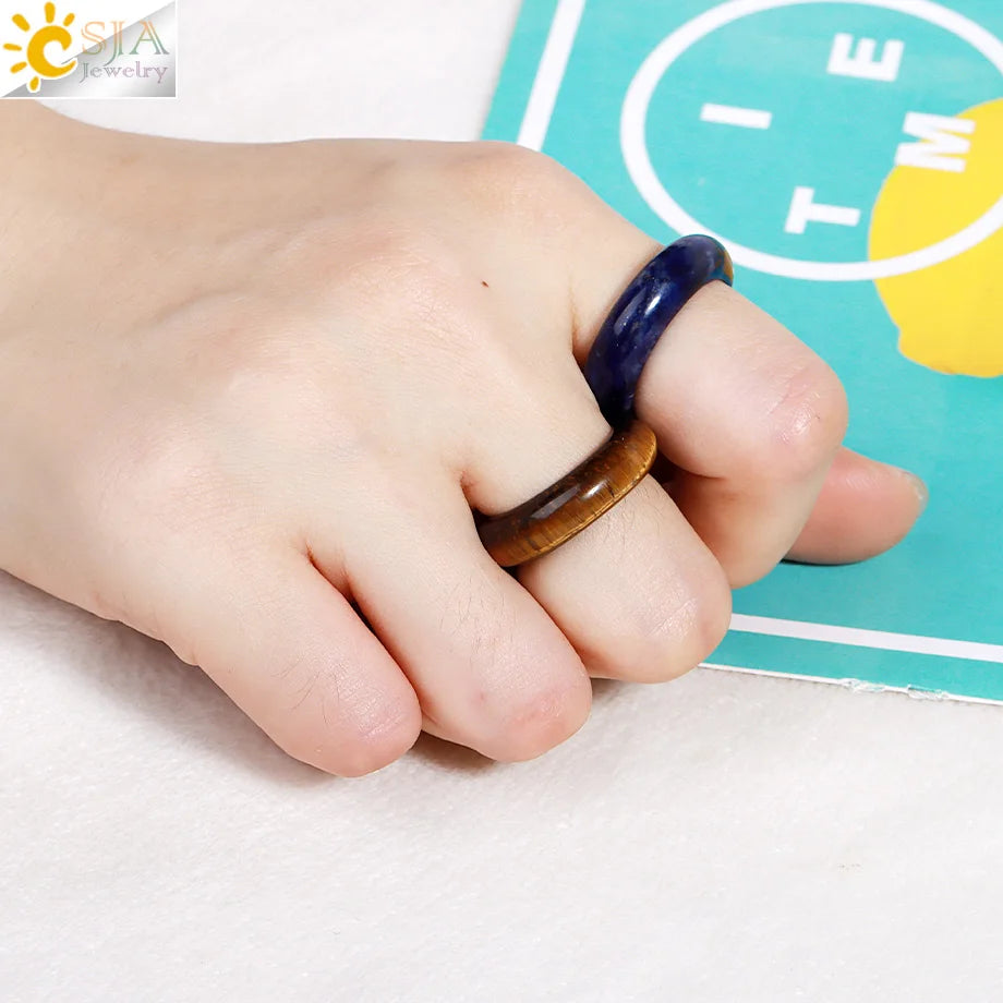 Healing Gem Stone Crystal Band Rings for Men Natural Pink Stone Quartz Red Agates Jaspers Dainty Finger Ring Women Jewelry H474